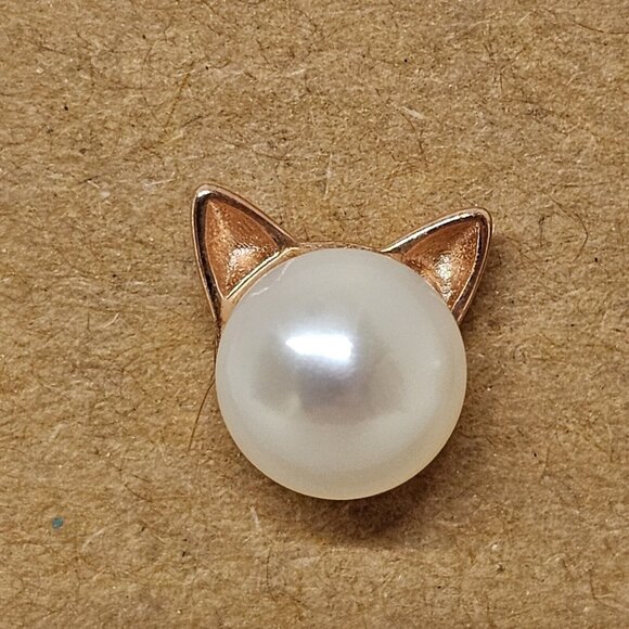 925 Sterling Silver Vermeil Button Pearl Pierced Cat Earrings Studs Rose Gold - Picture 2 of 12